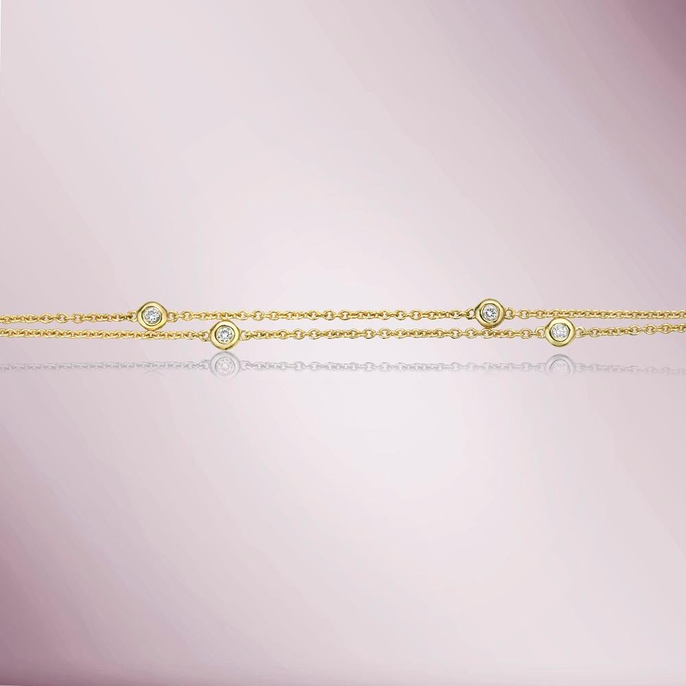 Introducing our Multiway 9 Stone Diamond By The Yard Necklace/ Double Wrap Bracelet, featuring bezel-set diamonds in a stunning station design. Crafted from 14K gold, this is the perfect addition to any jewelry collection.
Thanks to the adjustable