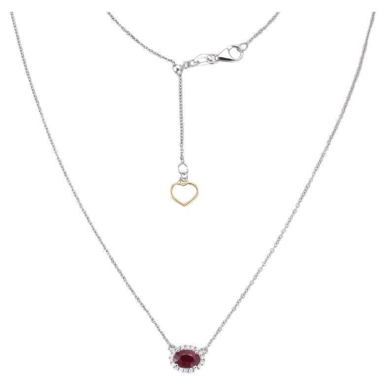 Capucelli Oval Red Ruby With Diamond Halo Necklace (0.59 ct.) in 18K Gold For Sale