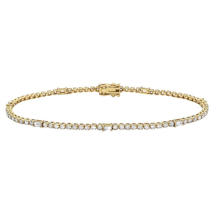 Capucelli Bracelet tennis en or 14 carats avec diamants ronds et baguettes (1,25 carat)