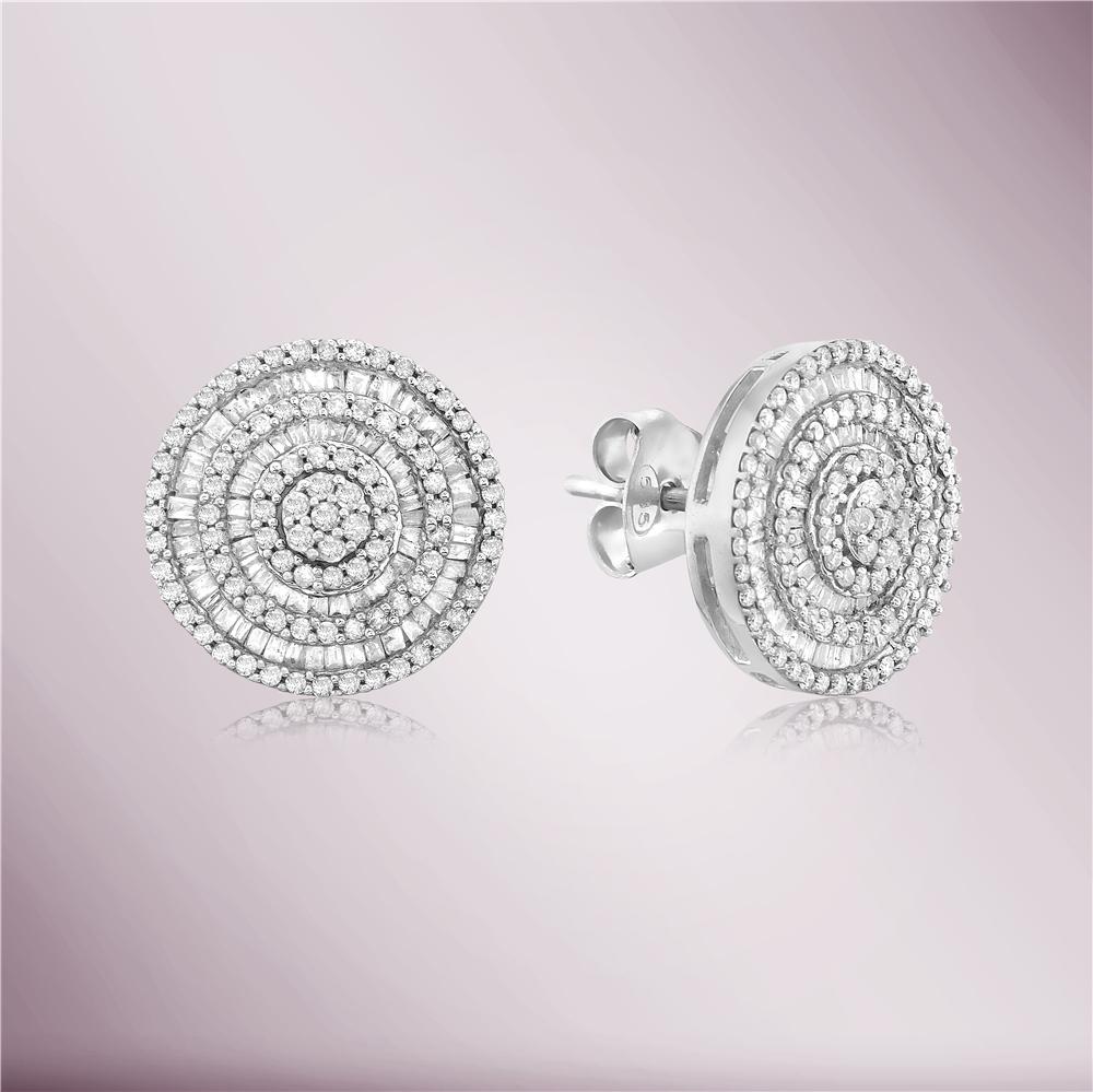 The Triple Halo Baguette & Round Diamond Stud Earrings are stunning and glamorous pieces of jewelry designed to add a touch of sophistication and brilliance to any look. These earrings feature a combination of baguette-cut and round-cut diamonds set