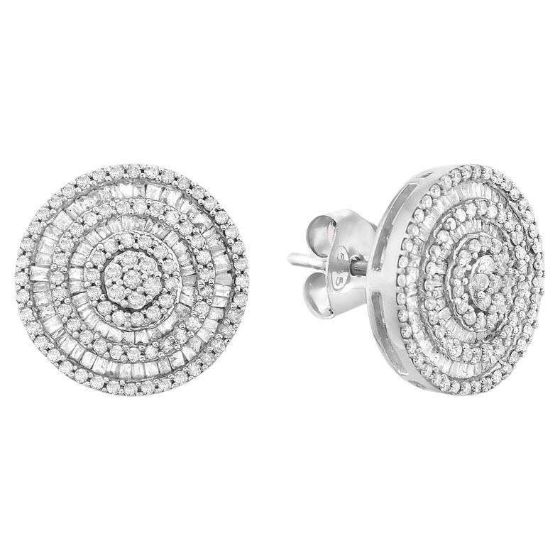 Capucelli Triple Halo Baguette & Round Diamond Studs Earrings  For Sale
