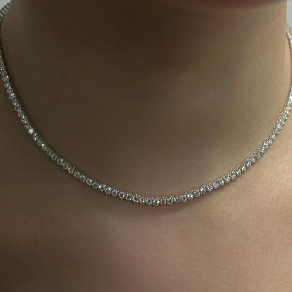 Capucelli '10.30ct. t.w.' Natural Diamonds Tennis Necklace, 14k Gold 3-Prongs In New Condition For Sale In Great Neck, NY