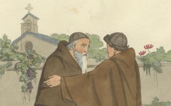 Capuchin Monks & Roman Serenity - 1820 Etching of Devotion