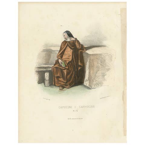 Capucine - 1862 Hand-Colored Lithograph of a Capuchin Nun
