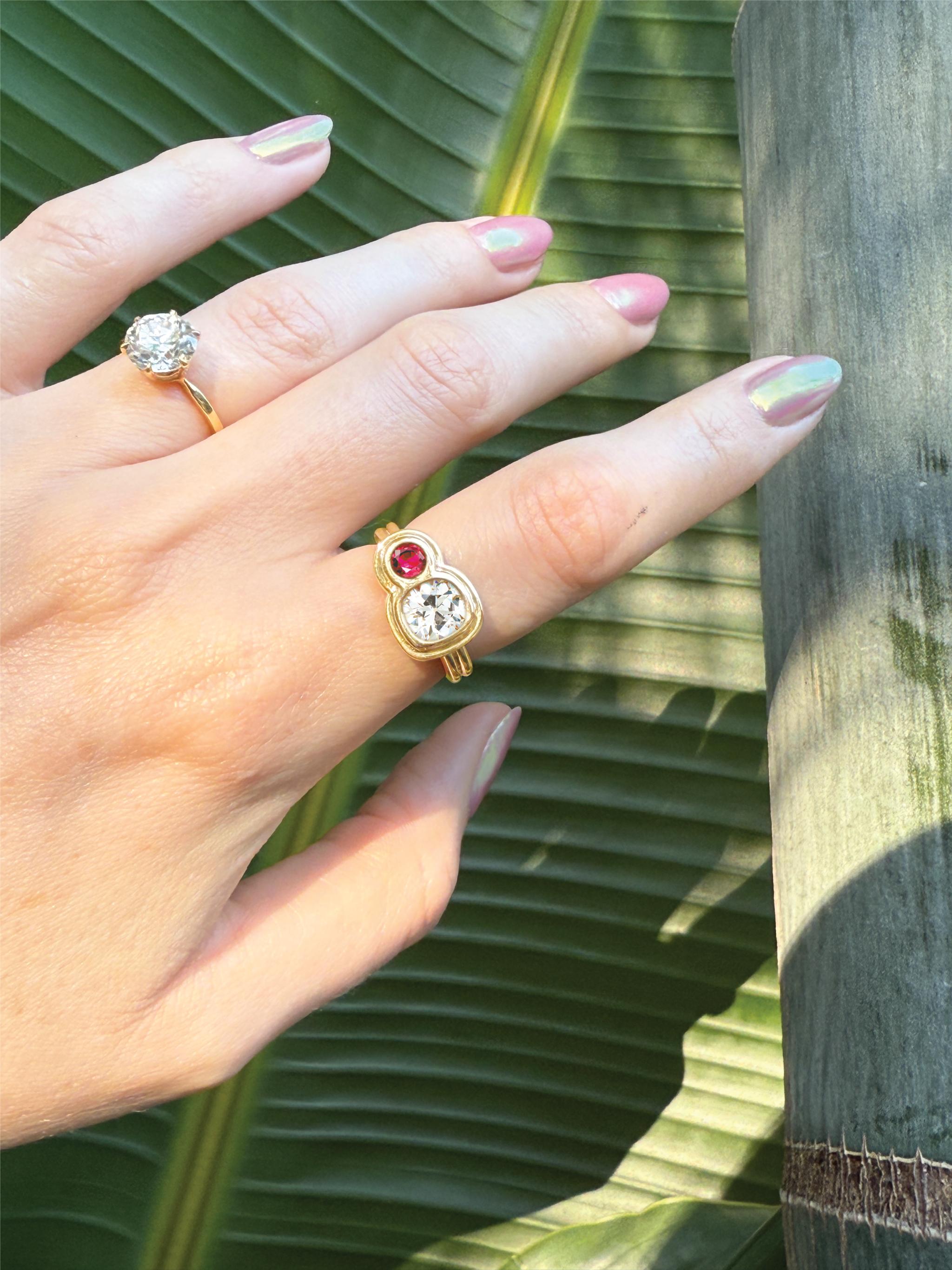 Women's Capulet Toi Et Moi Ring with 1.17 Carat Antique Cushion Cut Diamond  and .25 Car For Sale