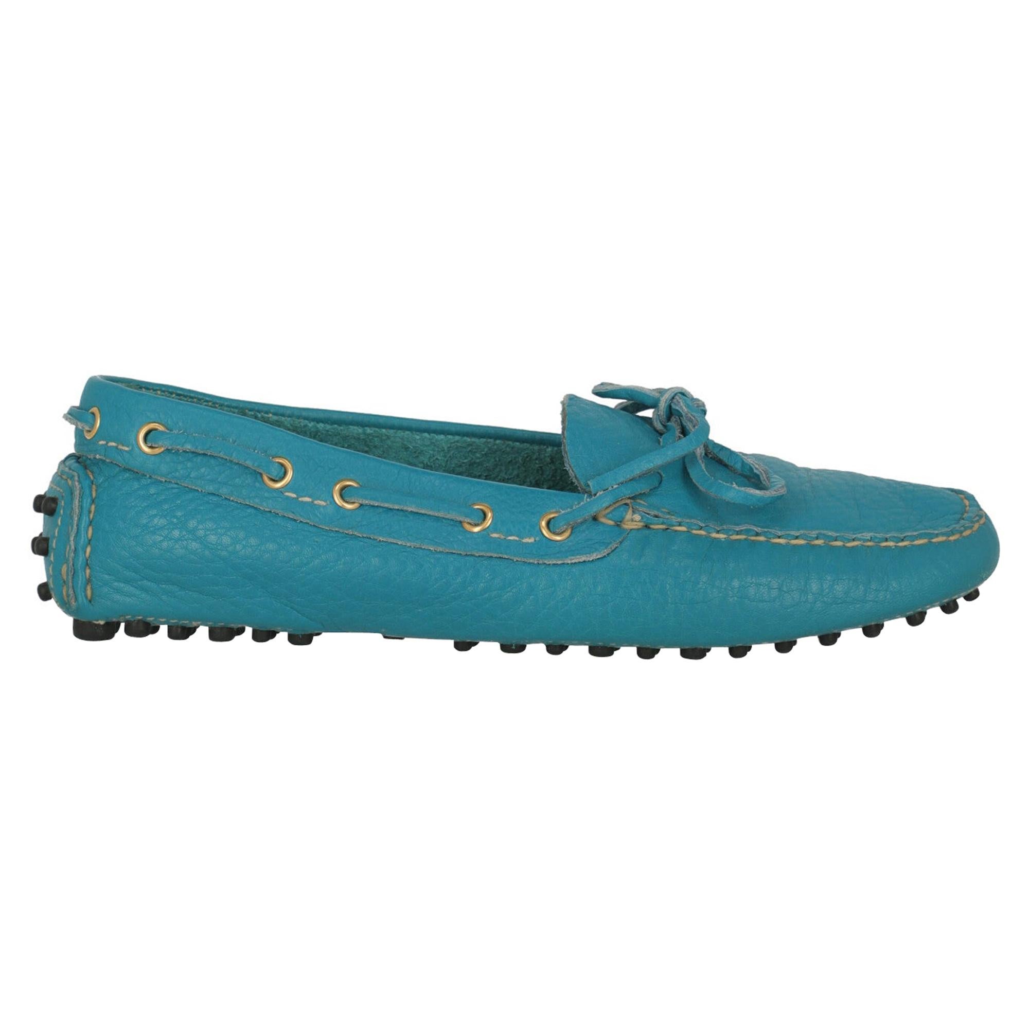 Car Shoe Women  Loafers Blue Leather IT 37.5 For Sale