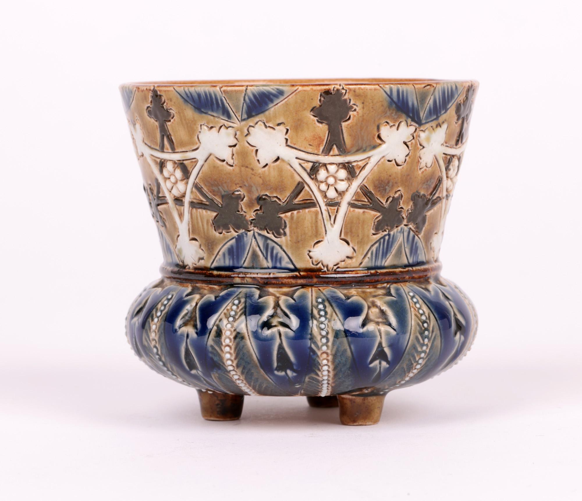 Stoneware Cara Baker Doulton Lambeth Thistle Shaped Leaf Pattern Vase  For Sale