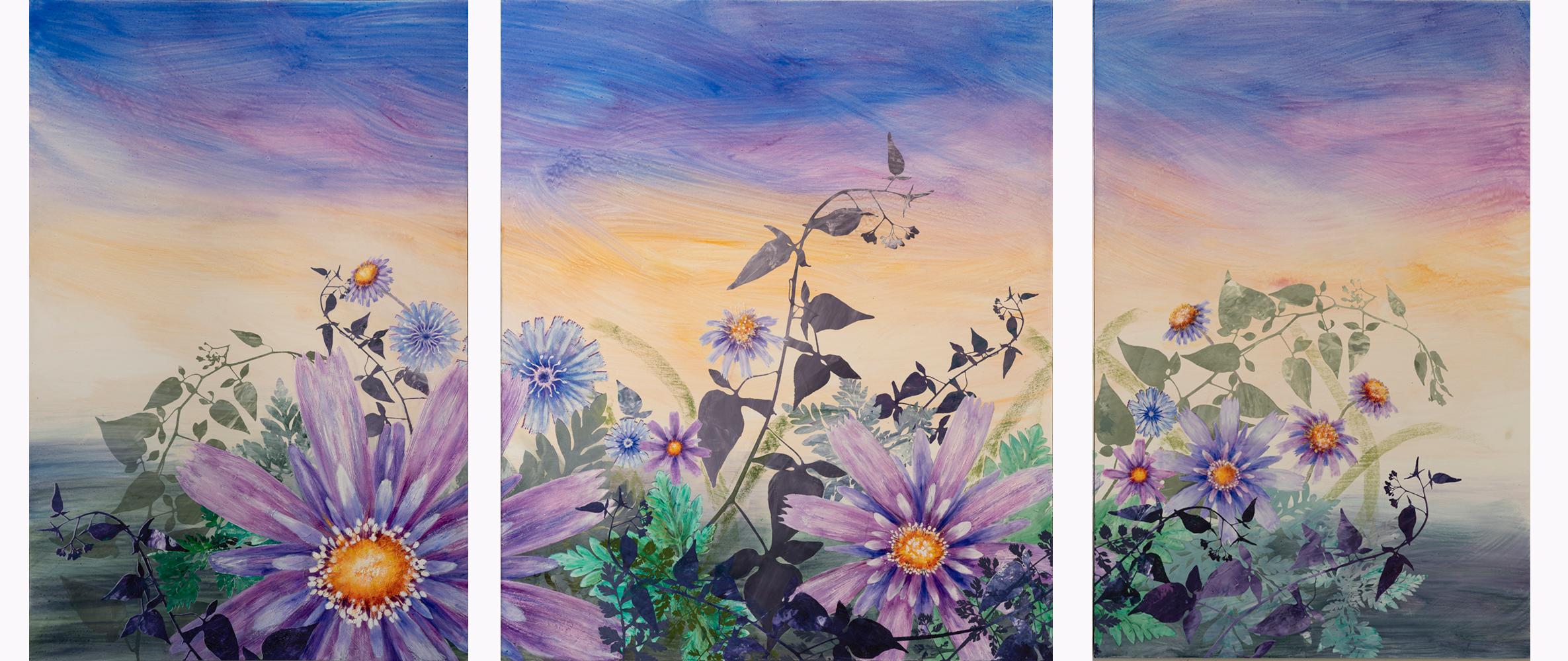 Cara Enteles Landscape Painting - Aster Triptych