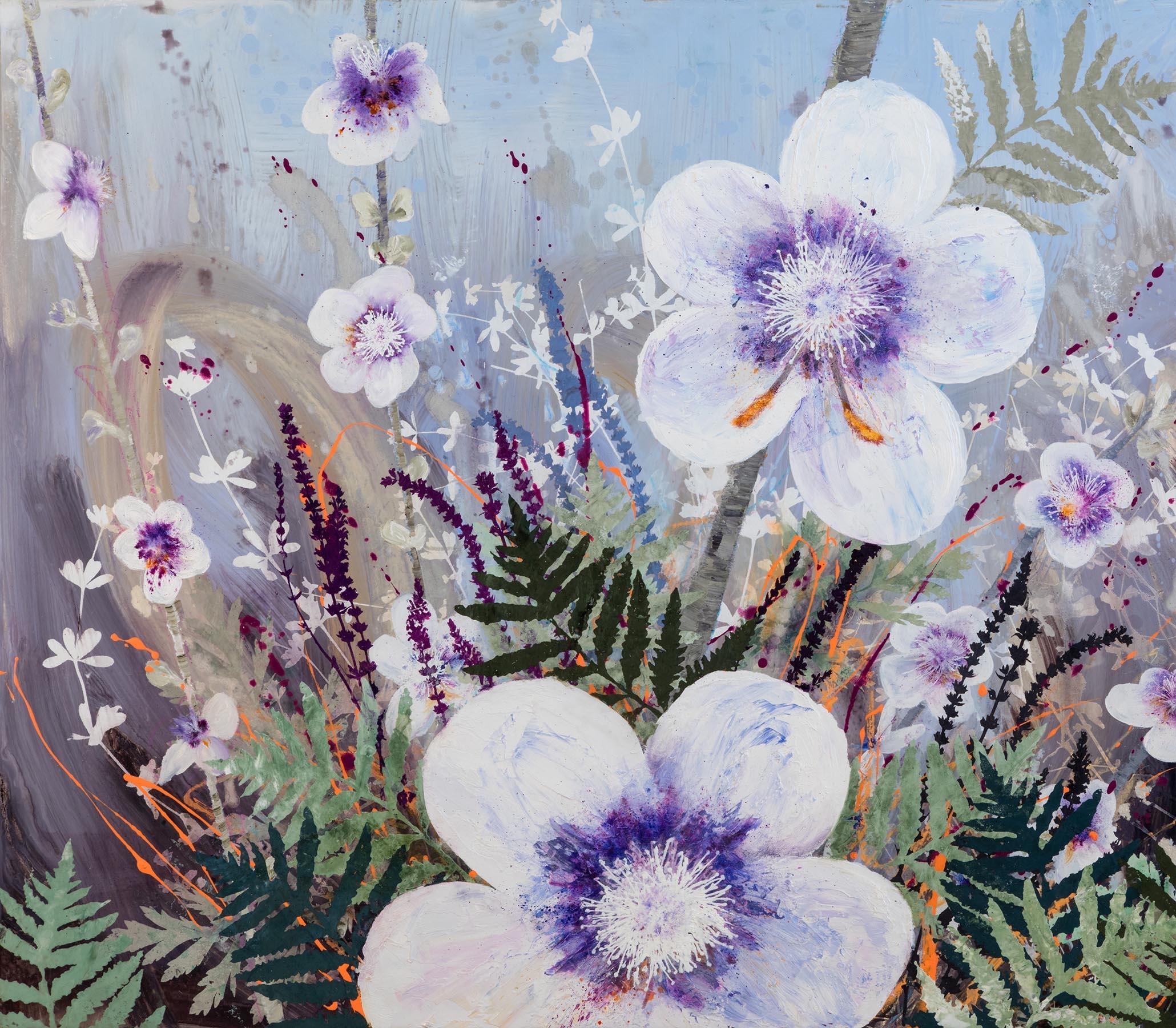 Invasive Beauties floral landscape on aluminum - Painting by Cara Enteles