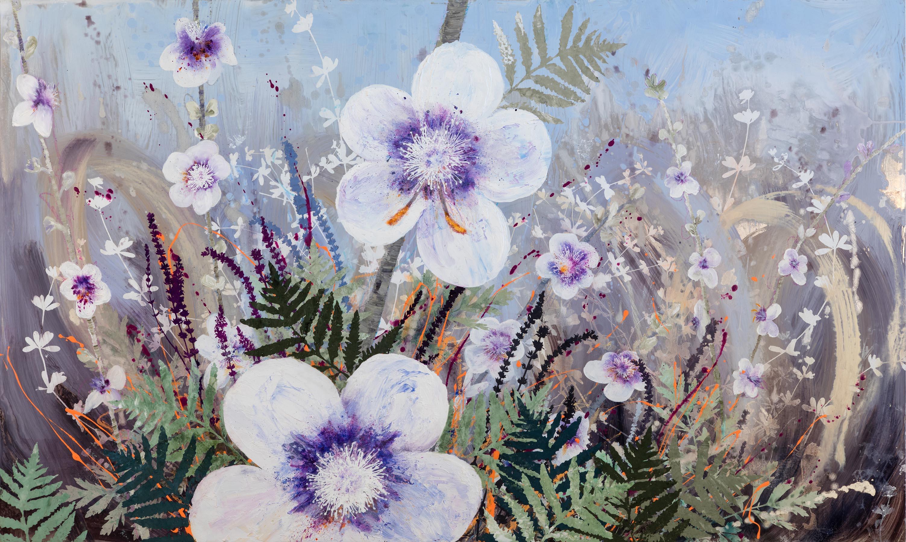 Cara Enteles Landscape Painting - Invasive Beauties floral landscape on aluminum