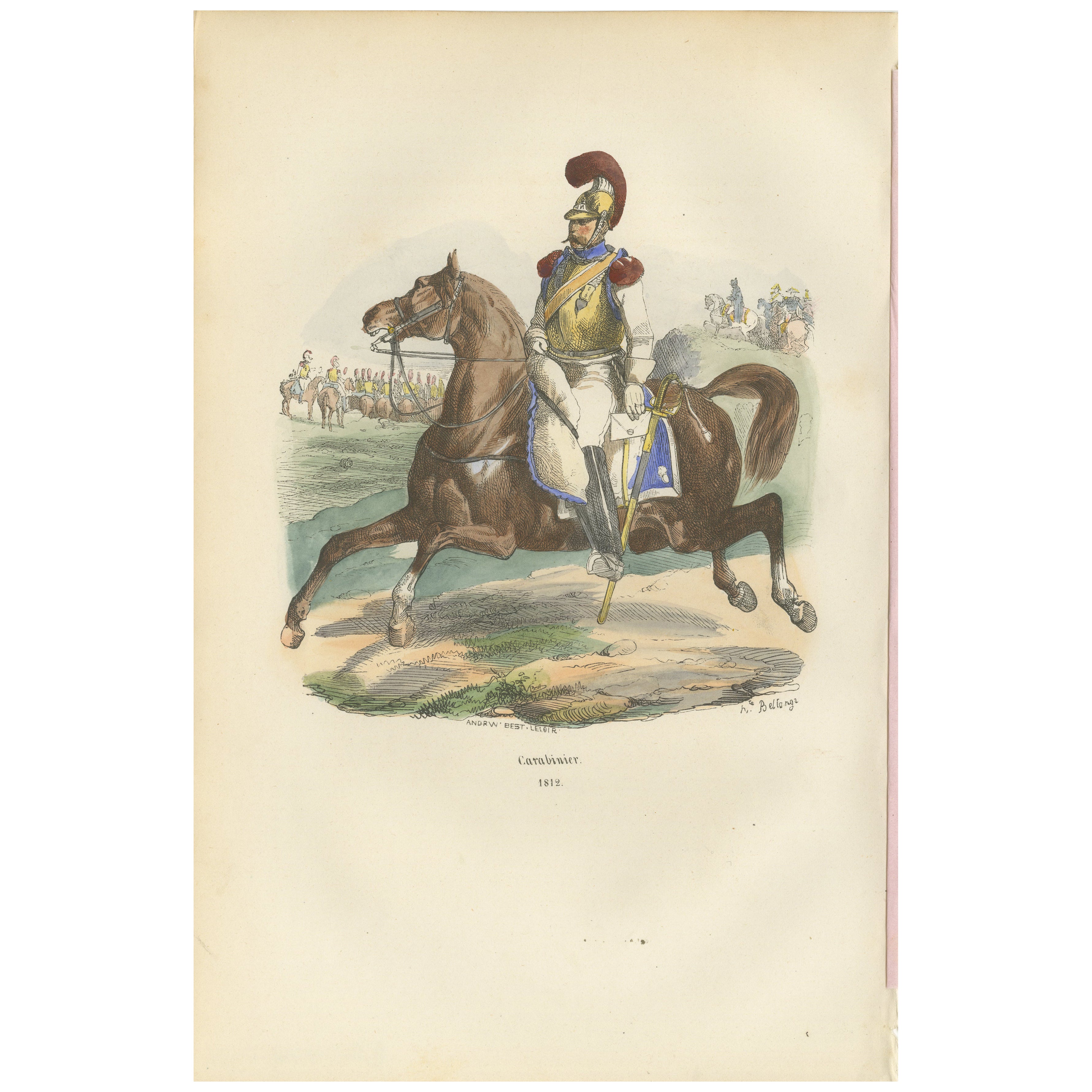 Carabinier, Kavallerie der kaiserlichen Garde Napoleons, handkolorierter Druck, Paris 1843