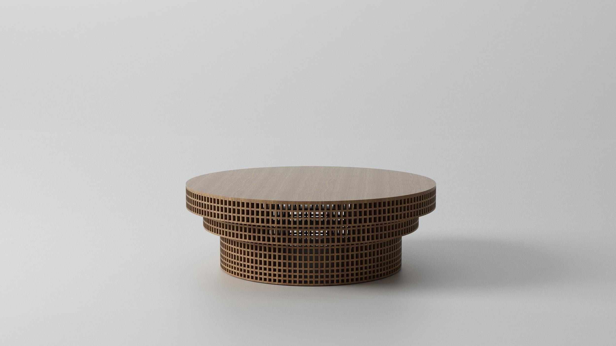 Carabottino coffee table by Cara Davide
Carabottino Collection
Medulum
Dimensions: Ø 150 x H 51 cm
Materials: European walnut 


A wooden grating in a two-dimensional form traditionally made with wooden slats, it is considered an accessory
