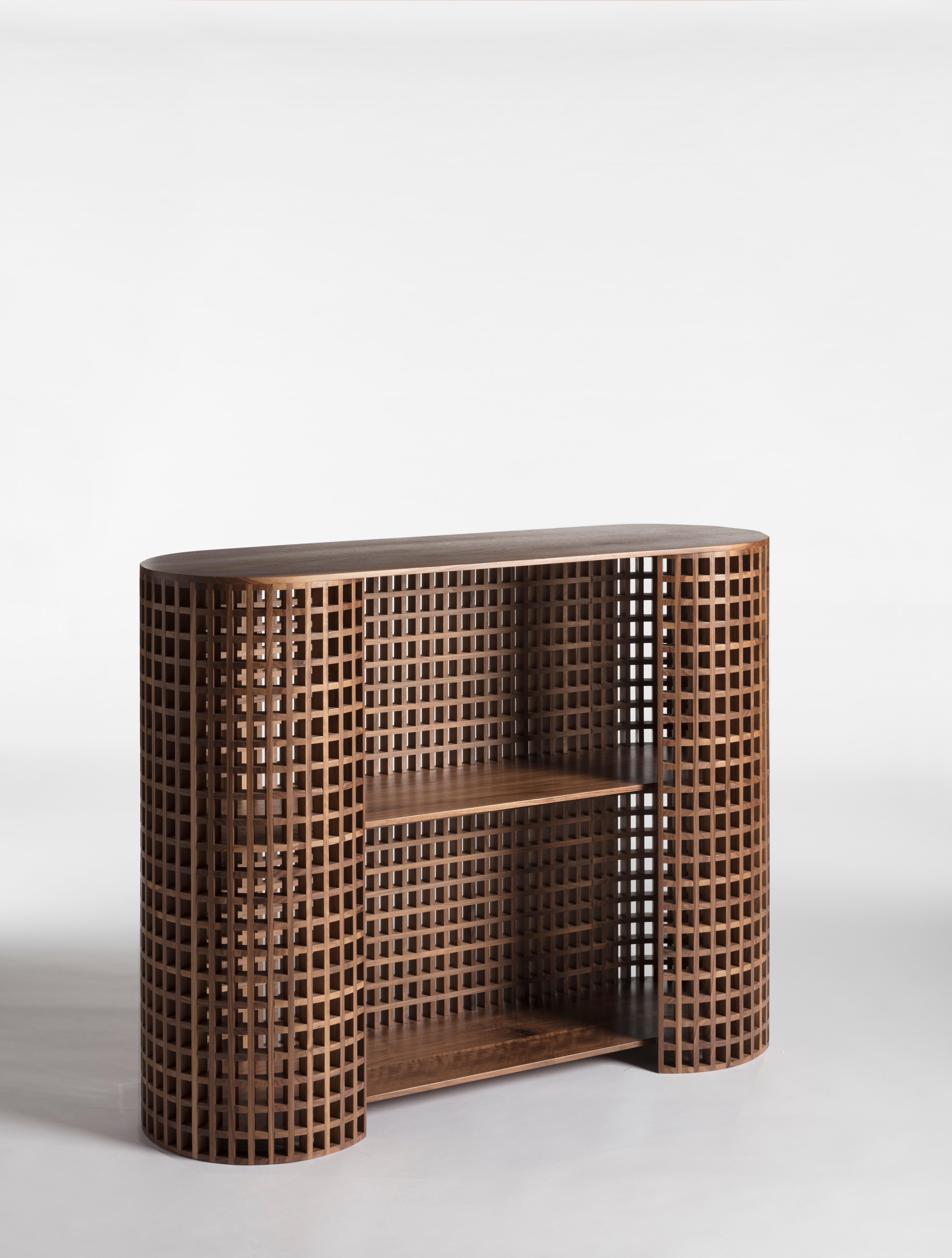 Carabottino drink cabinet by Cara \ Davide
Carabottino collection
Medulum
Dimensions: 117 x 38 x H 90cm
Materials: Canaletto walnut 

Also available: linden wood, European walnut

A wooden grating in a two-dimensional form traditionally made