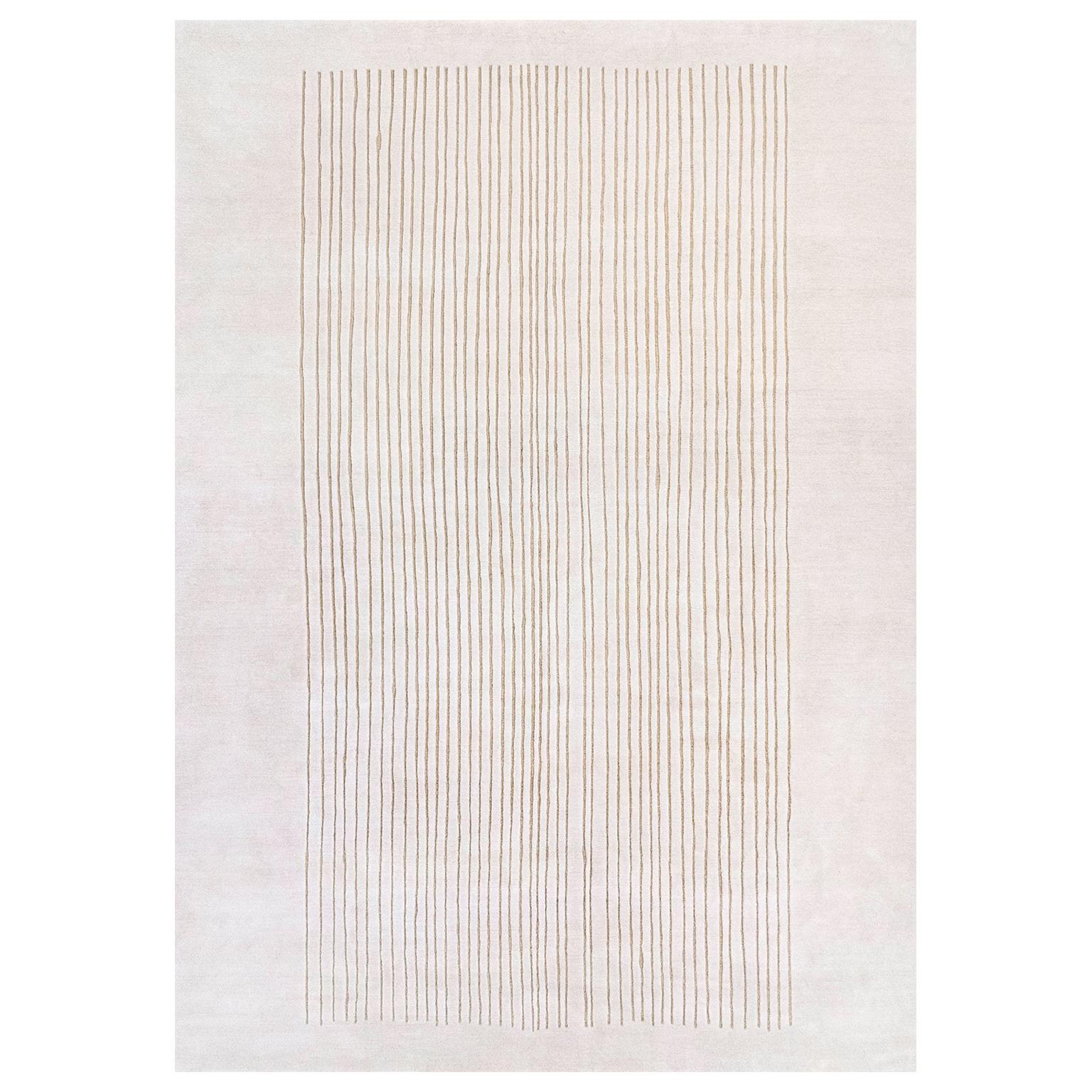 Caracas - Beige Striped Hand Knotted Wool Silk Rug