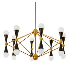 Antique Caracas Black and Brass Sixteen-Light Chandelier