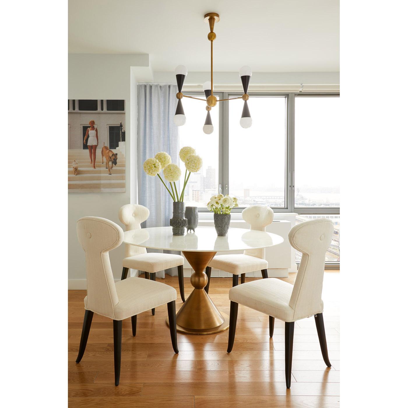 American Caracas Brass and White Marble Dining Table