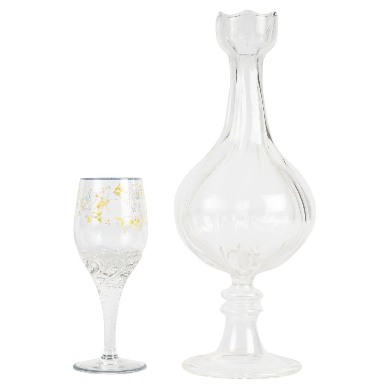 Carafe and Cedère Glass, Enameled, Crystal, Early 20th Century. For Sale
