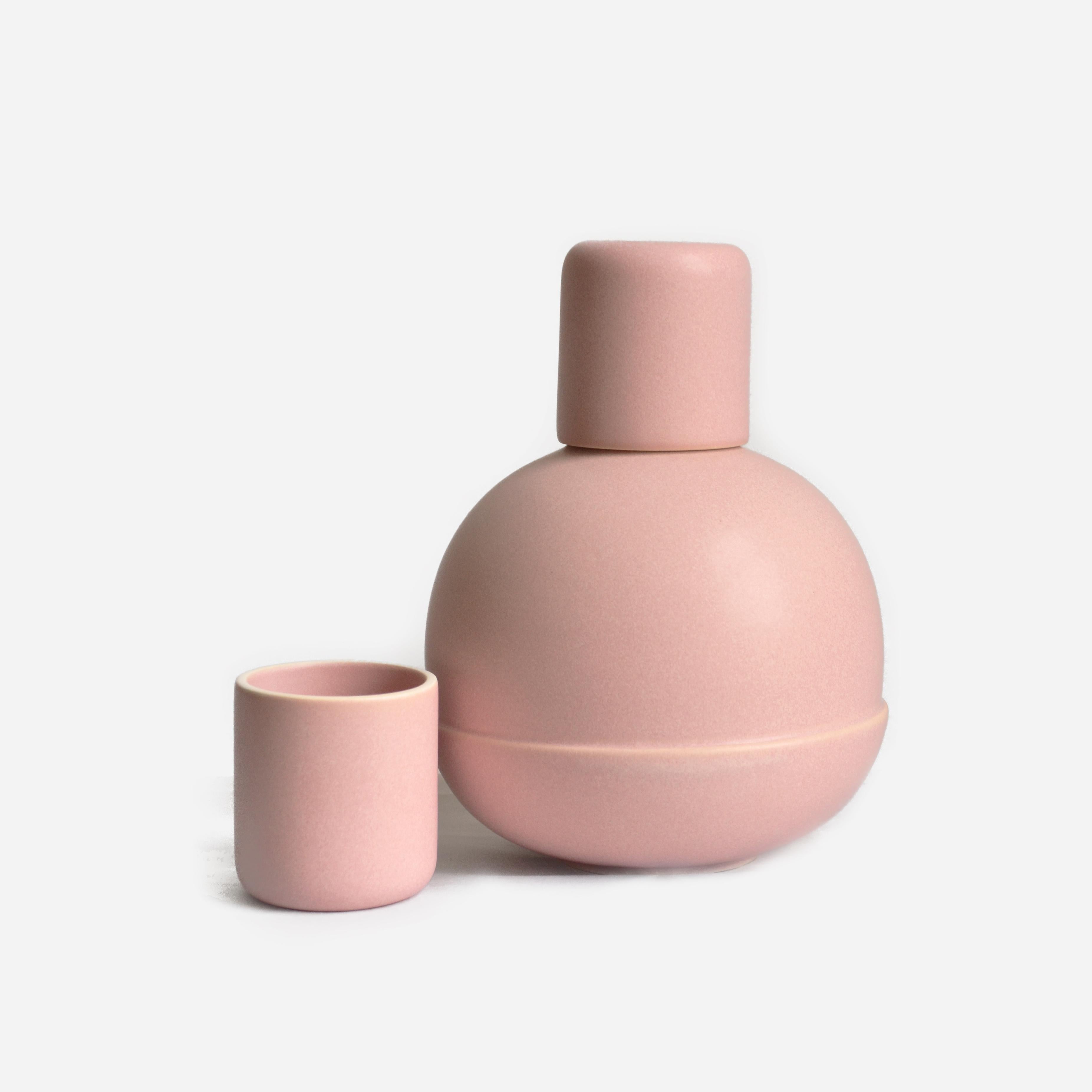 Glazed Pink Carafe and cups Inspired by Traditional Carafes Jug, Pitcher Decorative For Sale