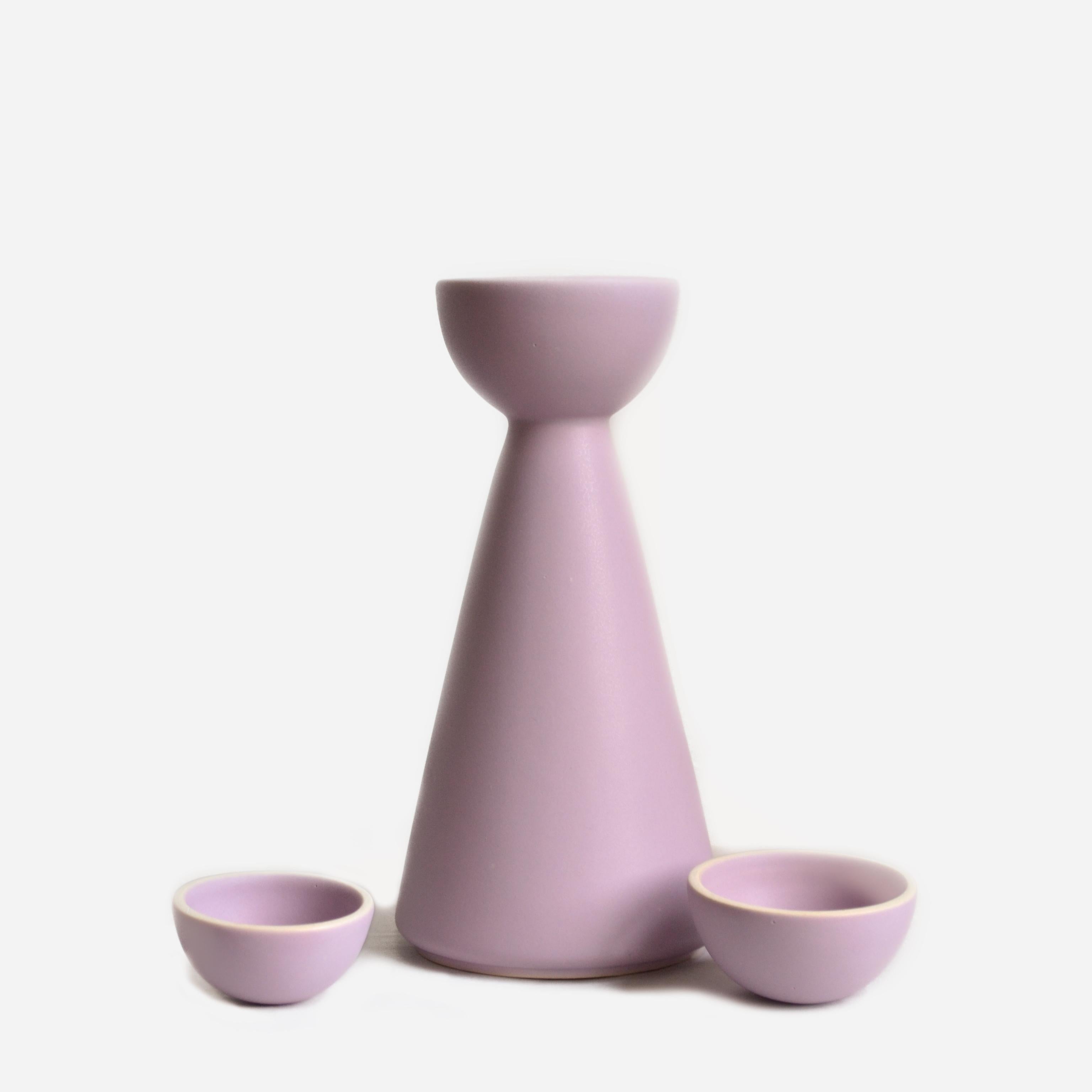Contemporary Carafe and cups, Tequila bottle. Mezcal bottle and cups. Lavanda Ceramic. For Sale