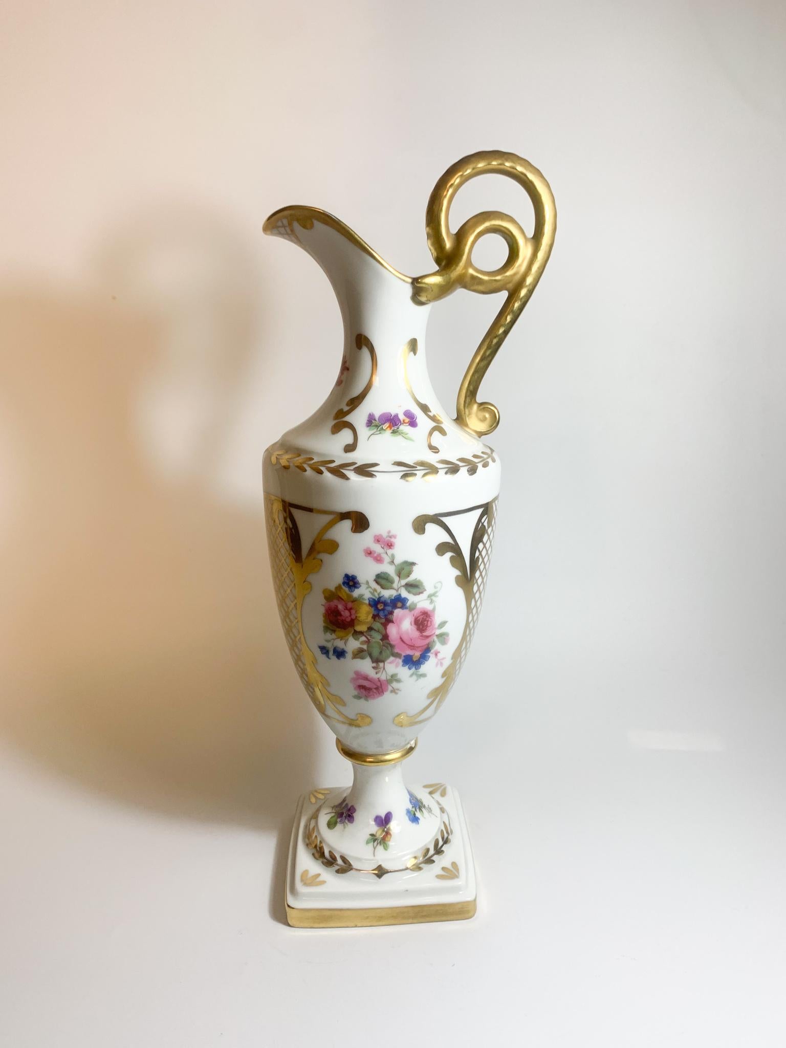 Mid-20th Century Carafe in French Limoges Porcelain Hand Painted, 1940s For Sale
