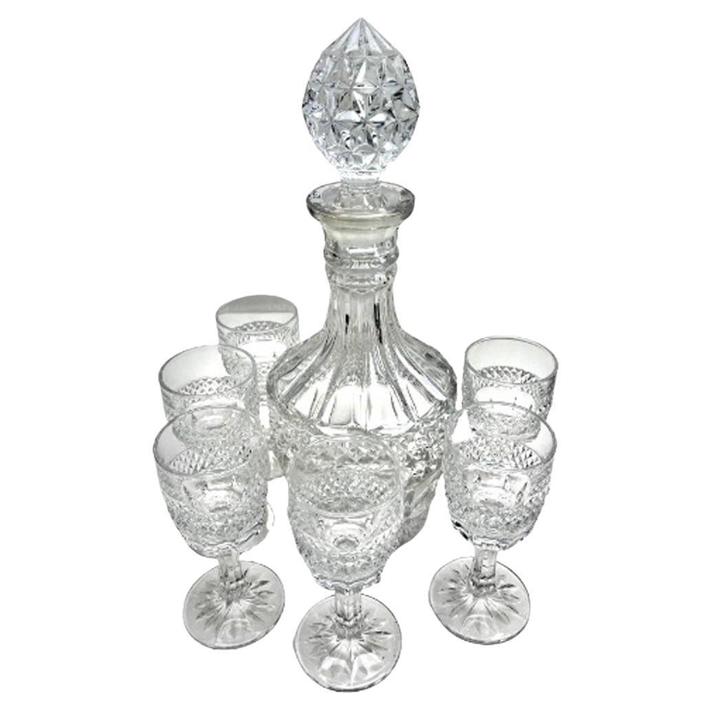 Carafe with Stopper and Set of 6 Small Wine, Liqueur Glasses For Sale