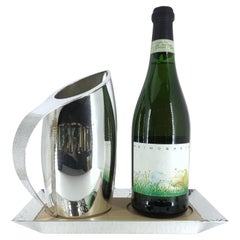 Attica Pampaloni carafe with silver plated and wood bottle tray