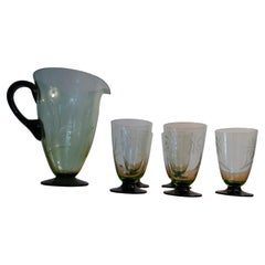 Caraffa e cinque bicchieri molati periodo Art Deco Uranio Vidrio Murano