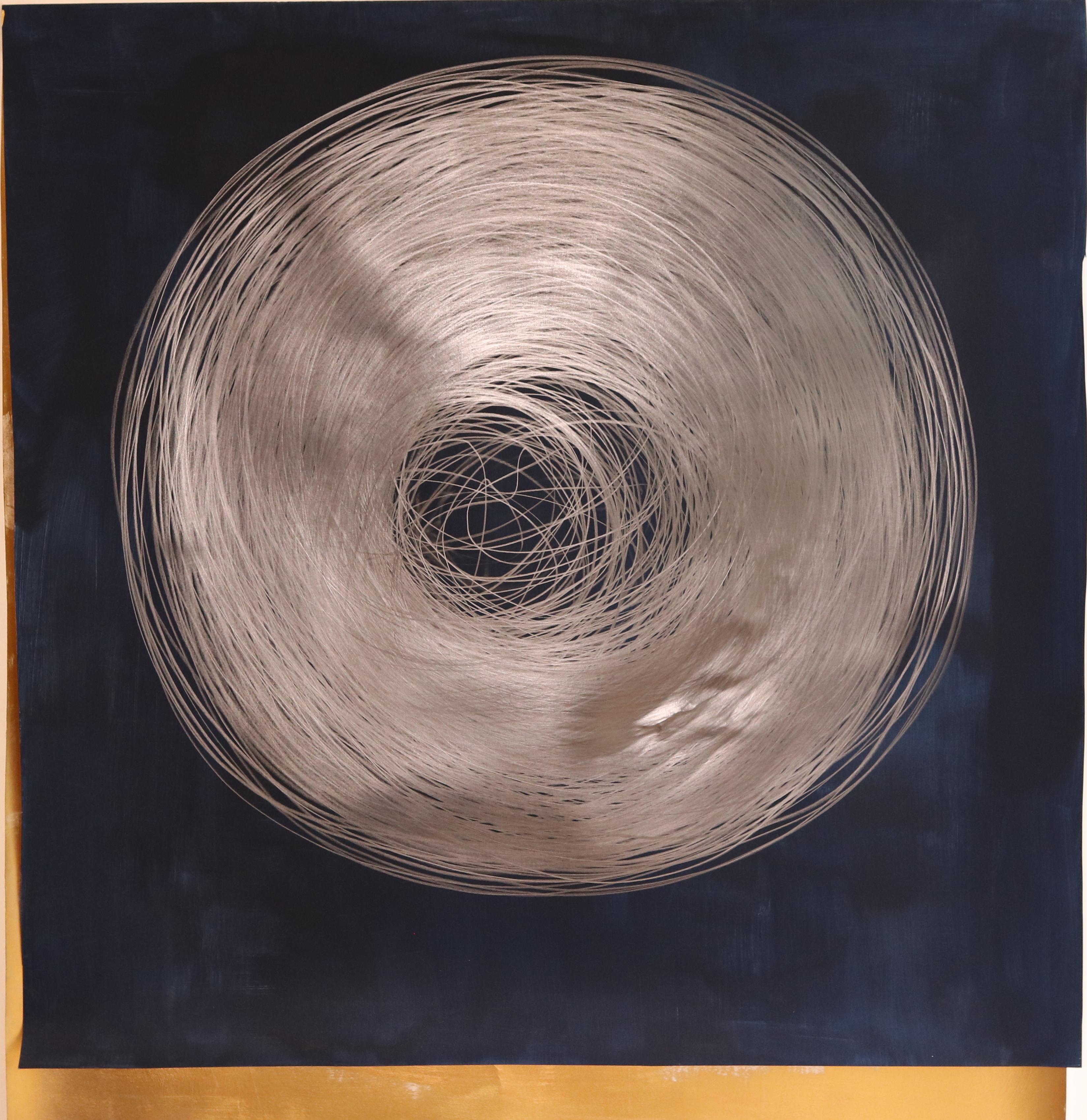 'Work no. 1 (Circle Drawing), Blue / Gold, 2018’ graphite, gouache and 23ct gold leaf on 315gsm Heritage Fine Art Paper by Carali McCall (born 1981).  

McCall began her ‘Circle Drawing' artworks in 2004 where she focuses on the durational element