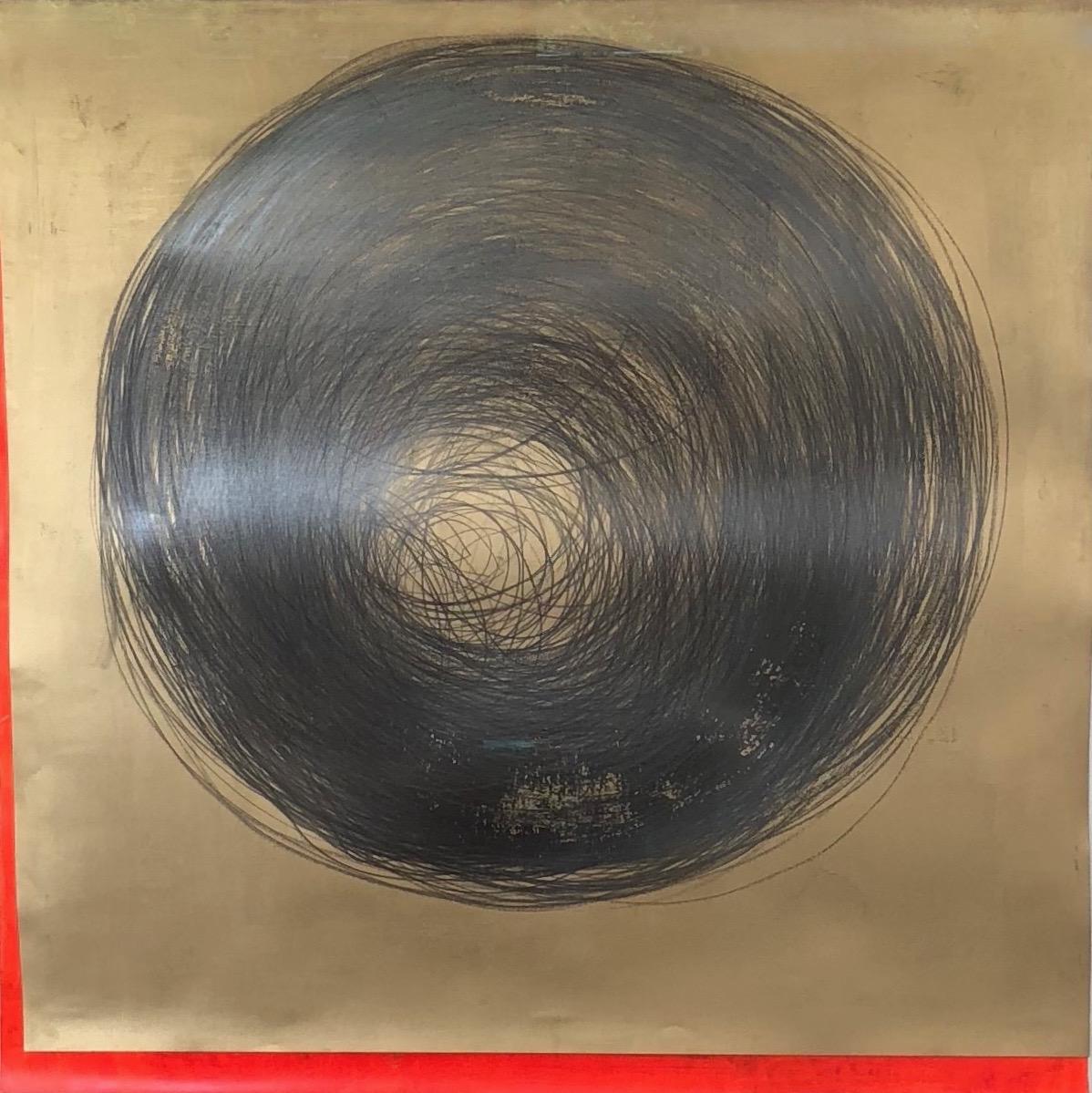 Carali McCall, Work no. 1 (Circle Drawing) Gold / Neon Red, 2018 1