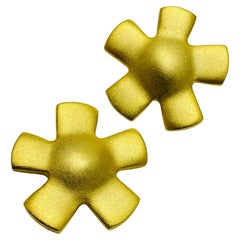 CARALINA signierte Vintage Gold-Designer-Laufsteg-Ohrclips an Ohrringen