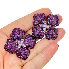 CARALINA signed vintage purple enamel Maltese cross designer clip on earrings