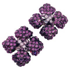 CARALINA signed vintage purple enamel Maltese cross designer clip on earrings