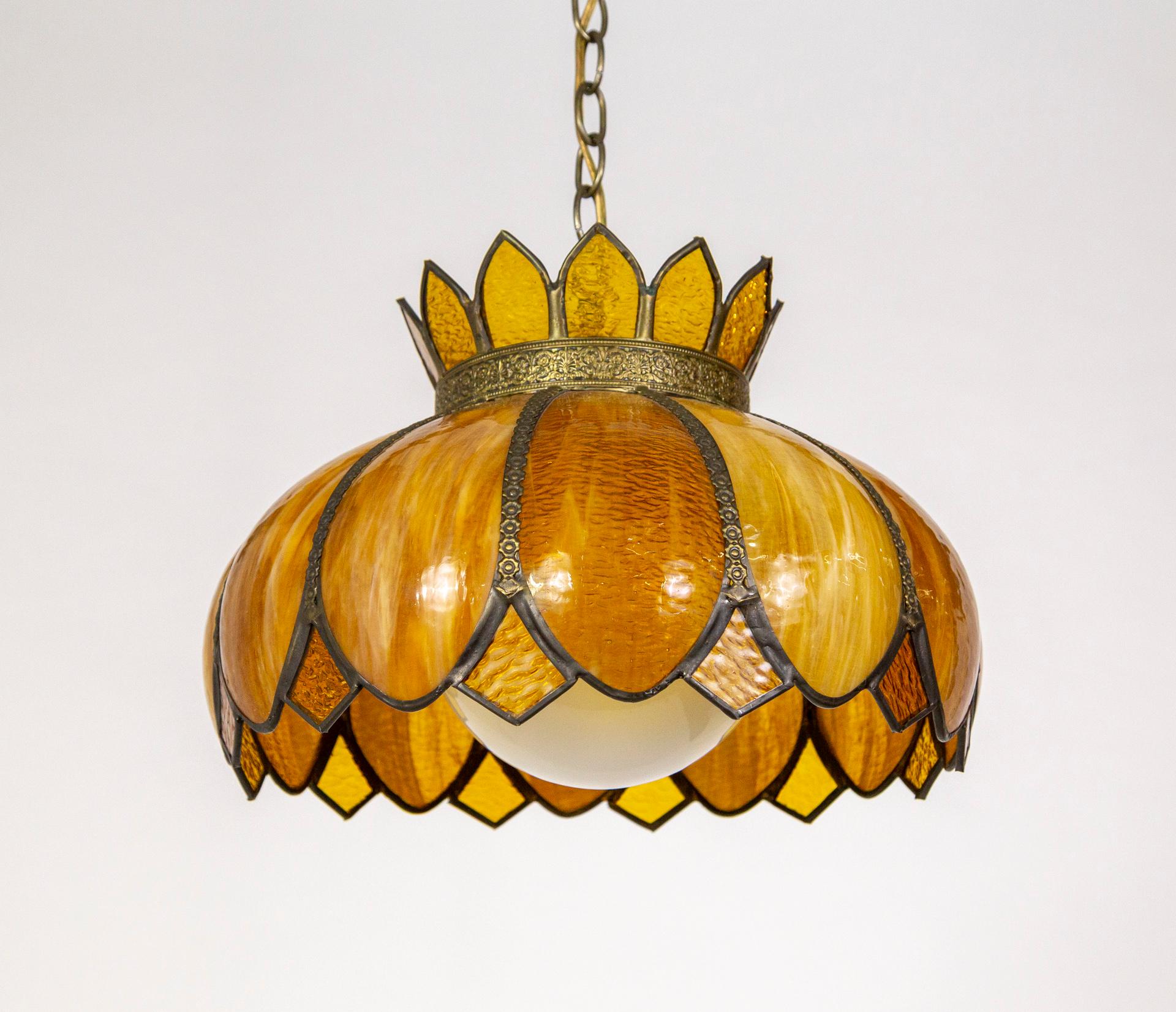 vintage slag glass hanging lamp