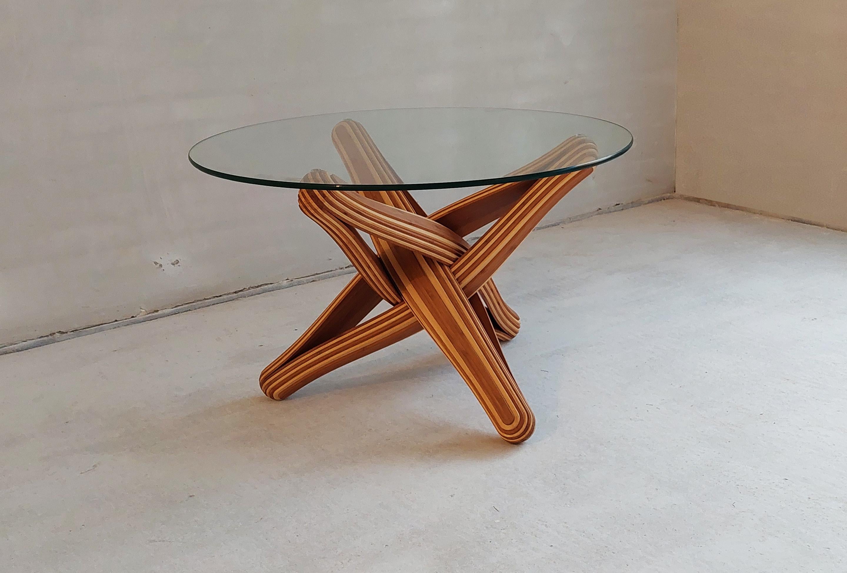 Bamboo Caramel / naturel bamboo Coffee Table with Glass Top For Sale