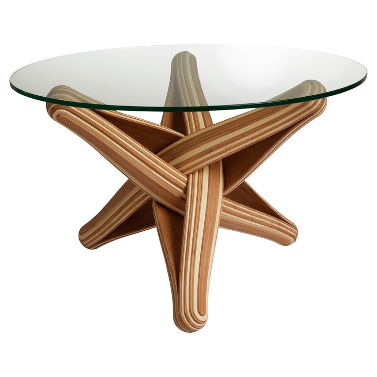 Caramel / naturel bamboo Coffee Table with Glass Top For Sale