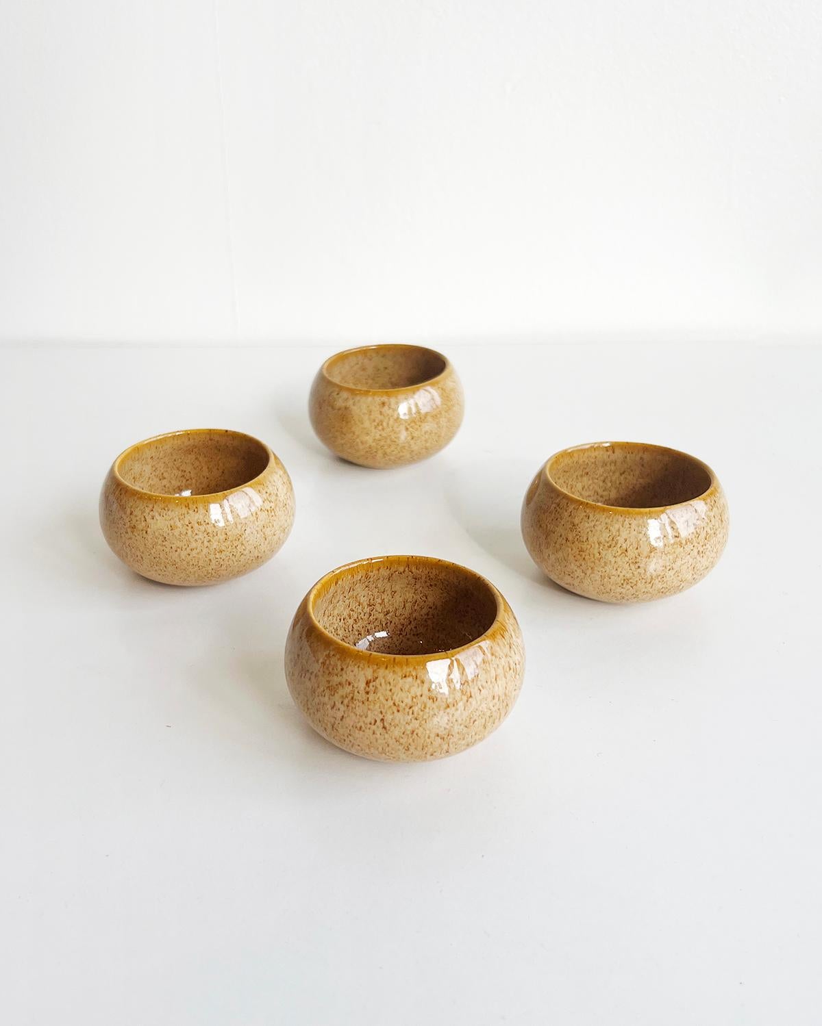 Organic Modern Caramel Beige Handmade Stoneware Mezcal Cups - Set of 4 For Sale