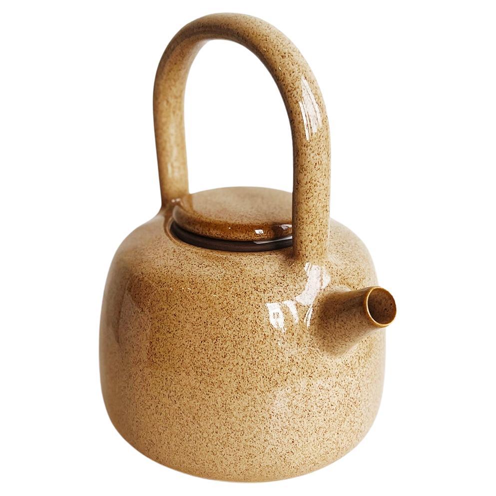 Caramel Beige Speckled Handmade Stoneware Teapot For Sale