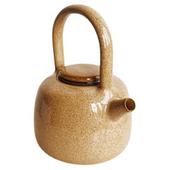 Antique Caramel Beige Speckled Handmade Stoneware Teapot