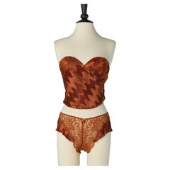 Caramel Brown Bustier et culotte plissée et dentelle LA PERLA ( Neuf avec étiquette )