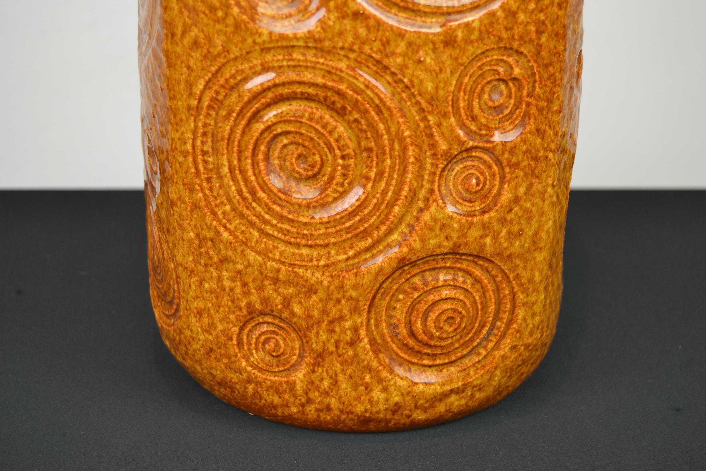 Caramel Brown Fat Lava Floor Vase by Scheurich, Western Germany, 1970s 4