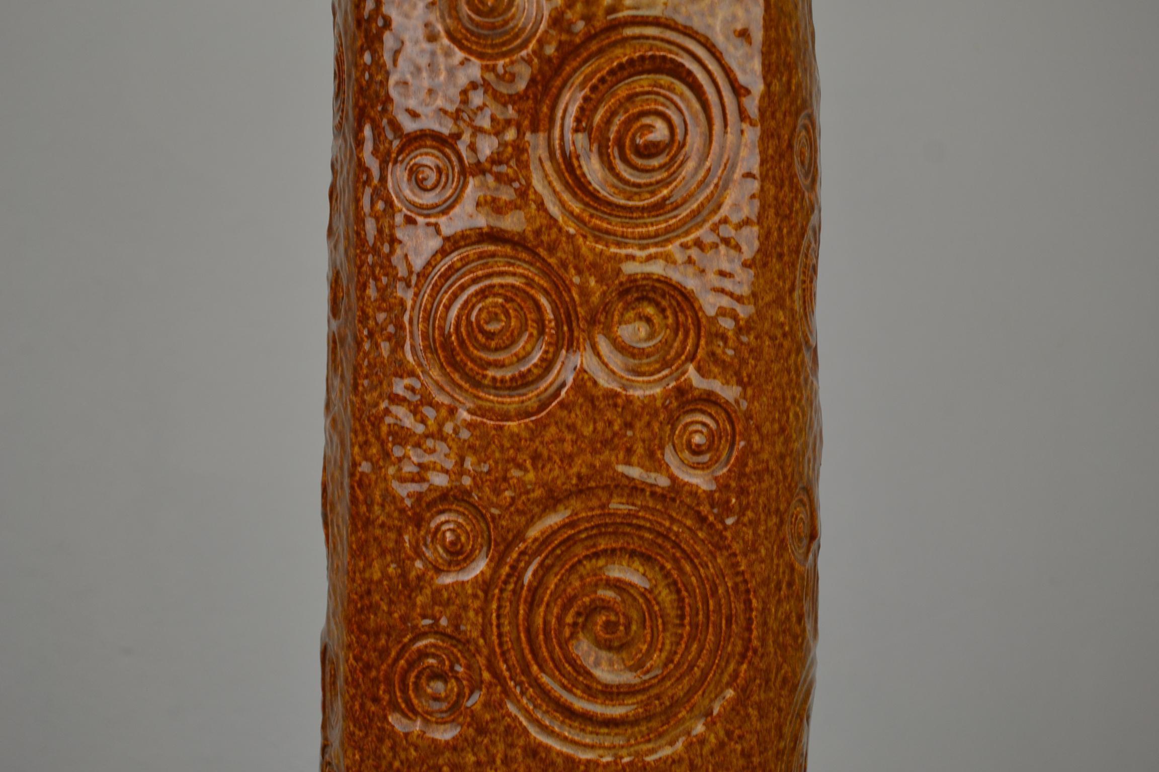 Caramel Brown Fat Lava Floor Vase by Scheurich, Western Germany, 1970s 7