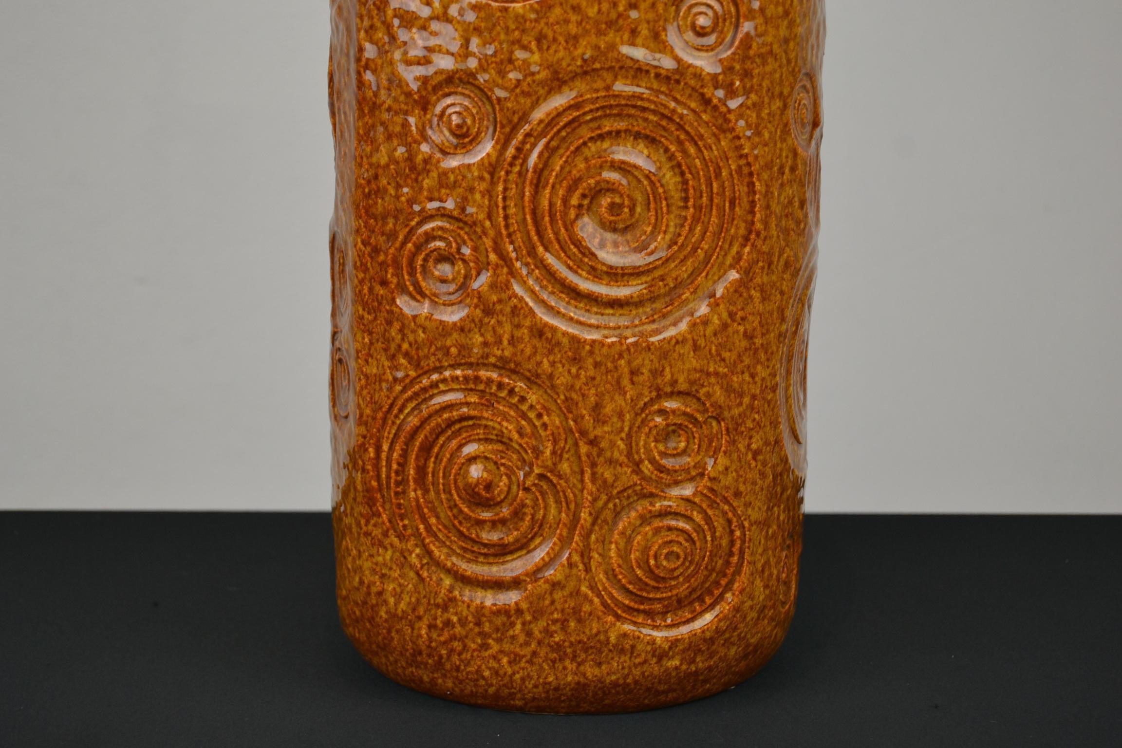Caramel Brown Fat Lava Floor Vase by Scheurich, Western Germany, 1970s 8