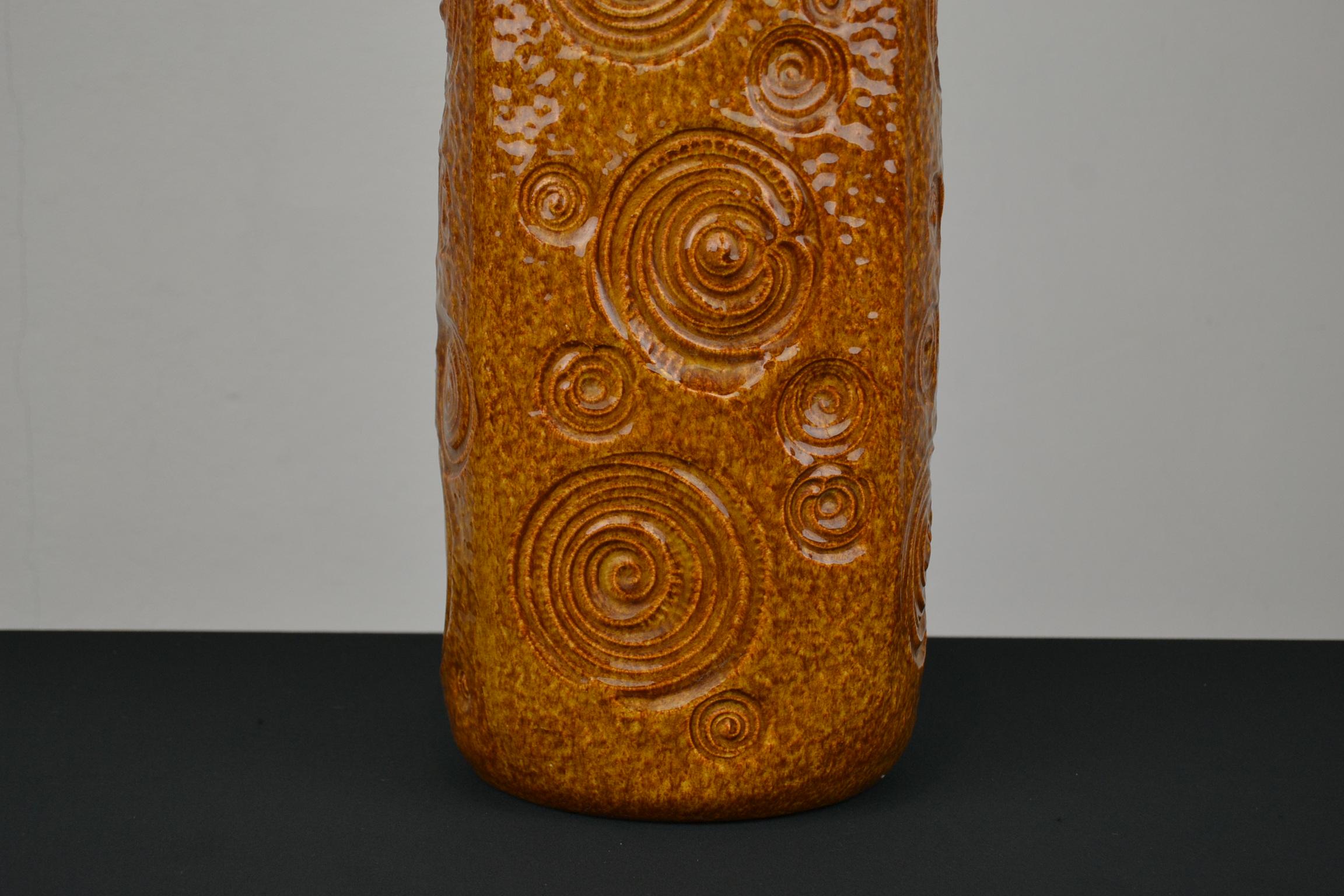 Caramel Brown Fat Lava Floor Vase by Scheurich, Western Germany, 1970s 12