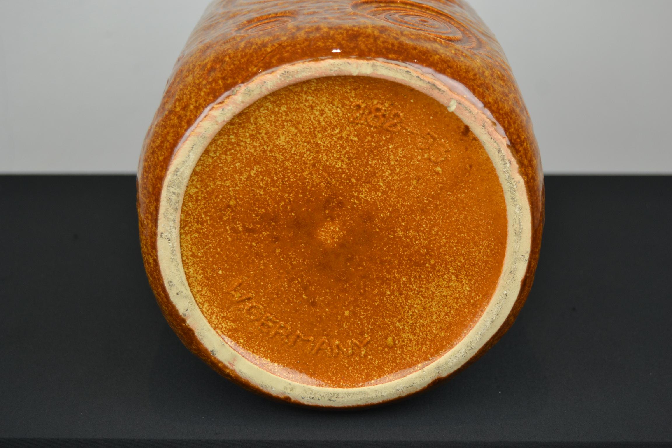 Caramel Brown Fat Lava Floor Vase by Scheurich, Western Germany, 1970s 14