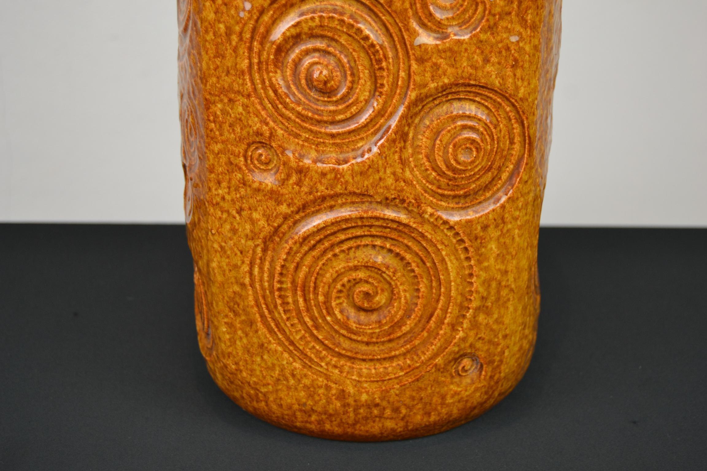 20th Century Caramel Brown Fat Lava Floor Vase by Scheurich, Western Germany, 1970s