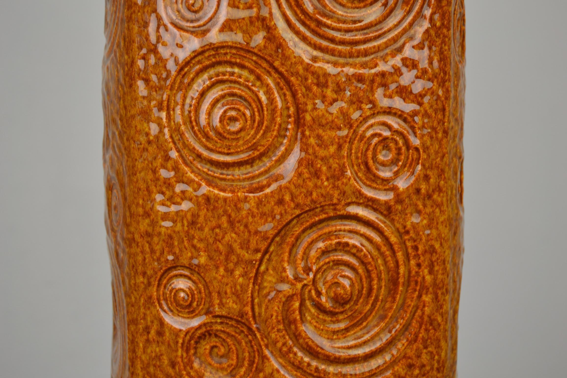Caramel Brown Fat Lava Floor Vase by Scheurich, Western Germany, 1970s 3