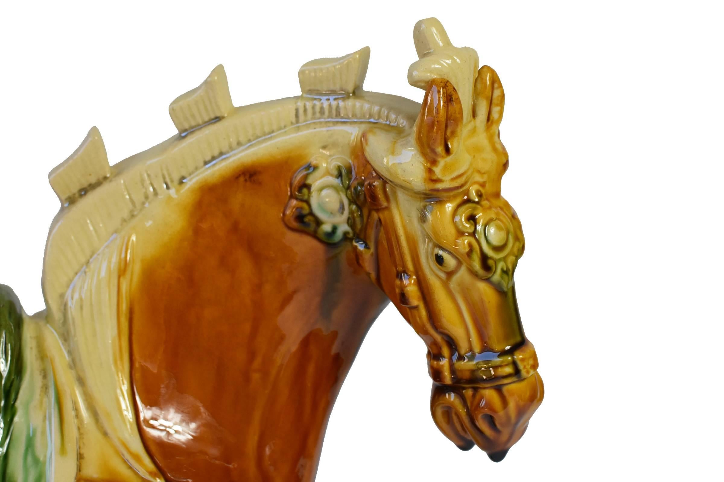 Caramel Brown Pottery Horse, Chinese San Cai Glaze 2