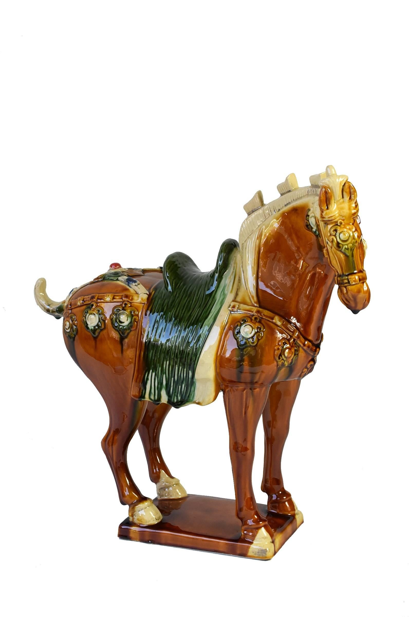 Caramel Brown Pottery Horse, Chinese San Cai Glaze 3