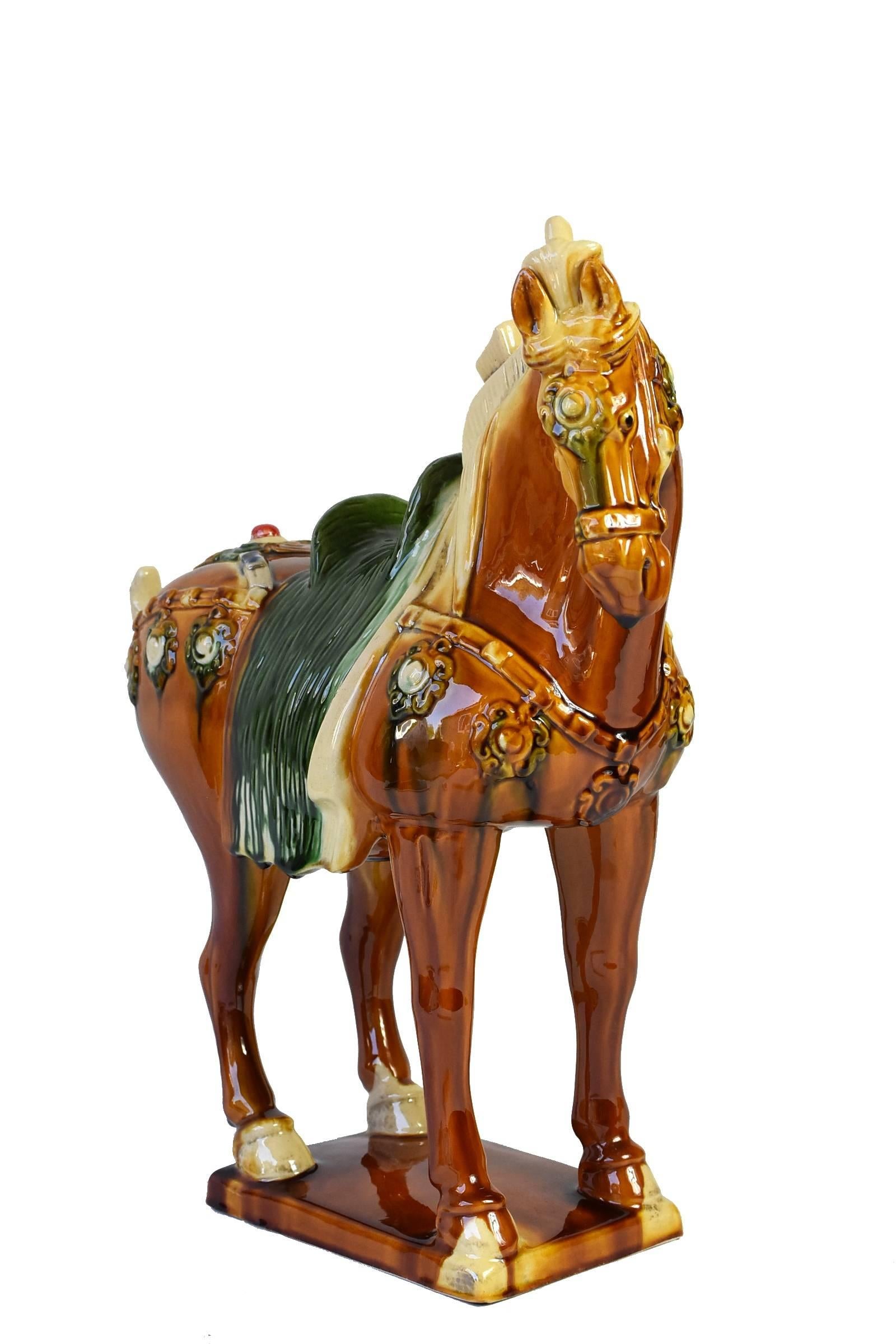 Caramel Brown Pottery Horse, Chinese San Cai Glaze 4