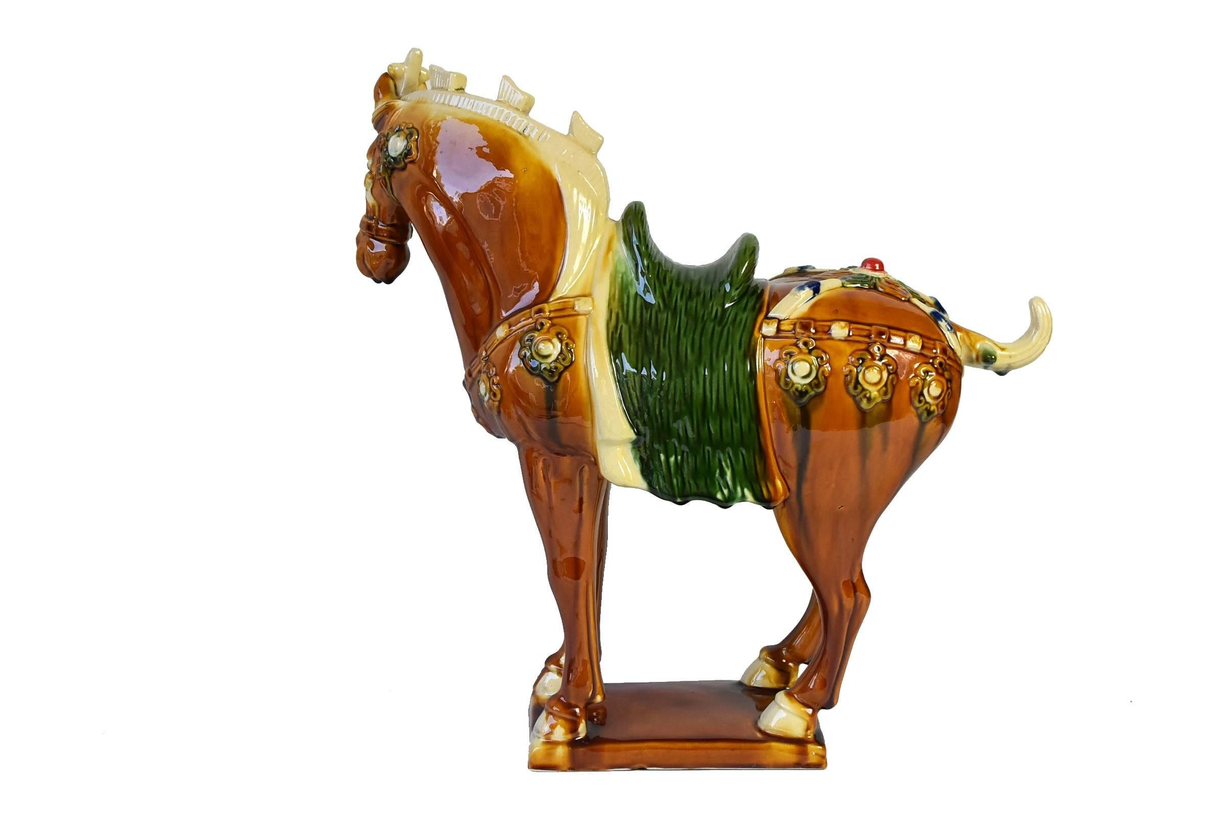 Caramel Brown Pottery Horse, Chinese San Cai Glaze 1